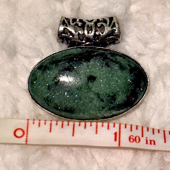 Ruby Zoisite oval Pendant with large bale (Sterling silver overlay)💚❤️ - Picture 6 of 7